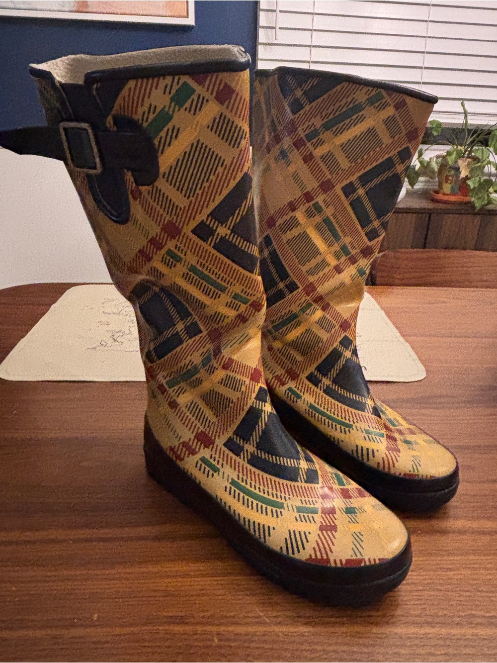 Sperrys Patterned Waterproof Rain Boots - Yellow Plaid